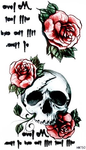 GGSELL Latest hot selling and fashionable design Skull head with pink roses tattoo stickers