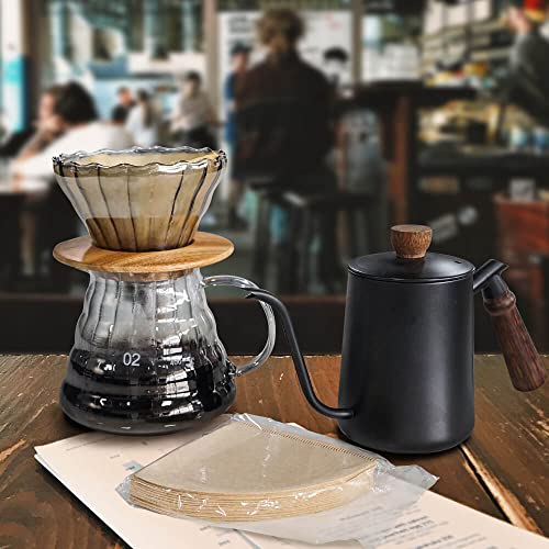 SOTECH V60 Pour Over Coffee Maker Set with Black Gooseneck Kettle