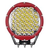 Primelux 8-inch 14400 Lumens Off Road LED Driving Light - 32x5W Cree Spot Beam for Jeep Wrangler JK TJ Cherokee XJ GMC Ford Raptor - PC Lens Cover - Waterproof IP67 (Red Ring)