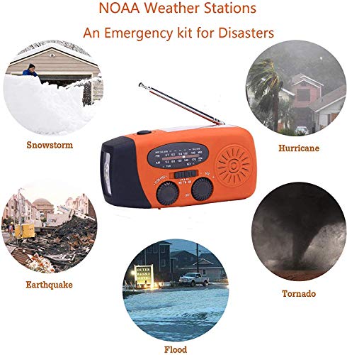 SOLARBABY Wind Up Solar Radio, Emergency Hand Crank Self Powered AM/FM Survival Solar Weather Radio with LED Flashlight,SOS Alarm,2000mAh Emergency Power Bank for Smart Phone (M-Orange)