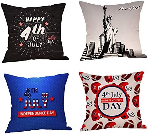 LIUguoo Happy Independence Day Throw Pillow Cover Happy Fourth of July Pillow Covers Set of 4 Decorative Cushion Cover for Sofa Couch Chair Bed Car Office 18x18 Inch