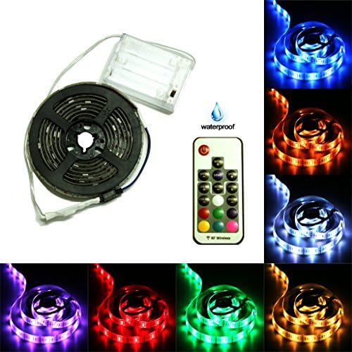 3.28ft Battery Powered Strip Lights, Waterproof, DIY Indoor and Outdoor Decoration, 17-Keys Remote Controlled