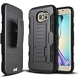 Galaxy S6 Edge Case, Samsung Galaxy S6 Edge Case, Starshop [Heavy Duty] Dual Layers Kickstand Case With [0.33m 9H Tempered Glass Screen Protector Included] and Locking Belt Clip (Black)