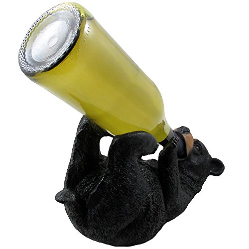 image for Home 'n Gifts Drinking Black Bear Wine Bottle Holder in Rustic Animal 