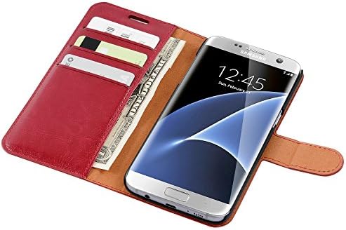 Galaxy S7 edge Case Wallet, S7 edge Leather Case,Galaxy S7 edge Wallet Case,Leafbook [Card Slot] Premium PU Leather Flip Cover for Samsung Galaxy S7 edge Case with Card holder(2016), Red