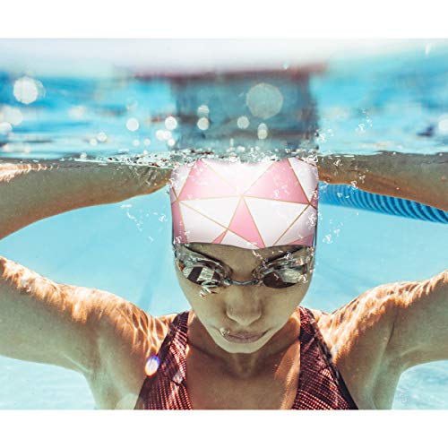 WAVEYU Silicone Swim Cap for Women, Waterproof Long Hair Swimming Caps Cute Printed Swim Caps for Braids and Dreadlocks