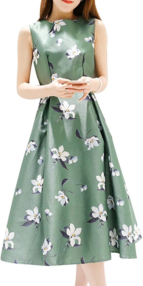 Amazon Co Jp Duevin ワンピース 膝丈 Aライン 袖なし シンプル 花柄 チュニック 通気性 パーティー 大人 可愛い ドール 可能 2xl グリーン ホーム キッチン