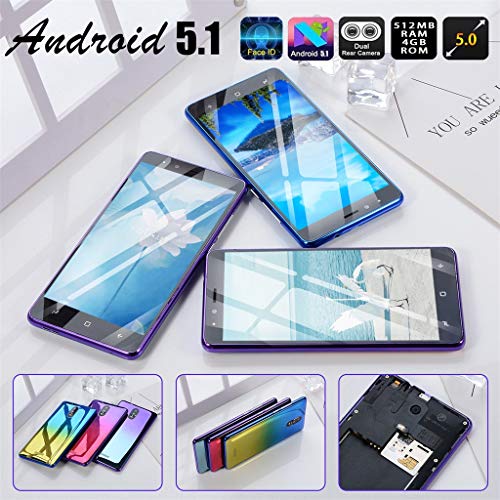5.0" Ultrathin Unlocked - Android5.1 Dual-Core 512MB+4GB+Extra 16GB GSM/3G WiFi Dual SIM Dual Camera Smart Cellphone (Purple)