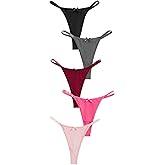 WDIRARA Women's 5 Pack Thongs Butterfly Chain G String Underwear Panty Set