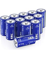 EBL C Batteries - Alkaline C Cell Batteries 12 Count High Performance with Longer Year Shelf Life for Household and Business