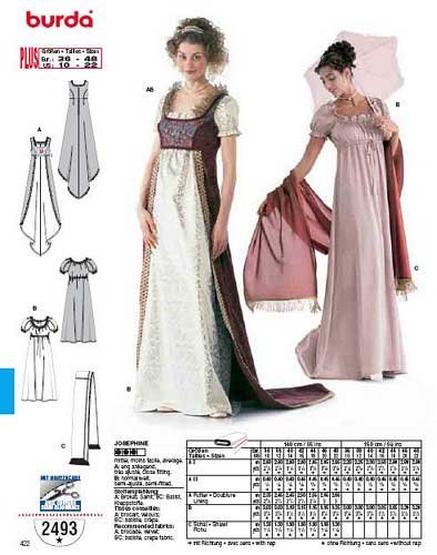 BURDA 2493 JOSEPHINE RENAISSANCE COSTUME (SIZE 10-22) SEWING PATTERN