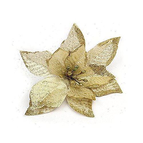 TiTa-Dong 10Pcs Artificial Fabric Flower Glitter Hollow Wedding Party Decor Christmas Xmas Tree Decoration size 1013cm (golden)