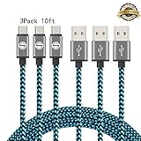 SGIN Micro USB Cable,3-Pack 10ft Nylon Braided Charging Cord - Extra Long USB 2.0 Sync and Charge for Android Devices, Samsung Galaxy, Sony, Motorola Nokia,and More(Green Black)