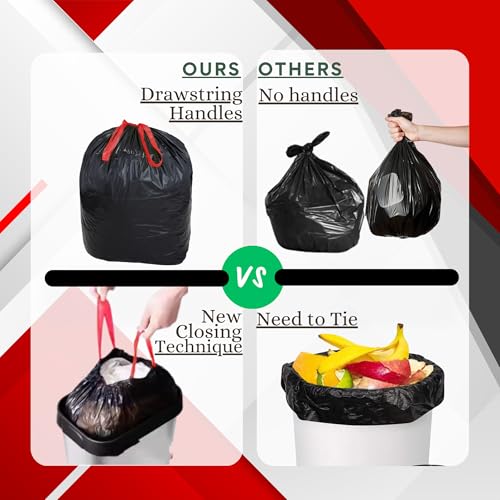 VESTA VITA - 5 Rolls Black Trash bags 75 Pcs for Home and office - 45"50"CM Drawstring Garbage bag with handles - 5 Gallon Garbage bag small for Kitchen and office - Pack of 5 bin bags rolls (Black)