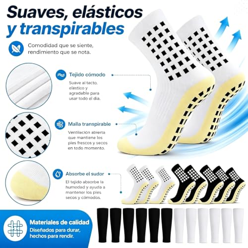 6 Pares Calcetines de Fútbol y 6 Pares becerro Mangas combinación, Soccer Calcetas Antideslizante，Calceta Manga Sin Pie，Antideslizantes y Absorbentes Sudor de Calcetas Deportivas,Mayor Agarre