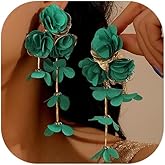 Boho Fabric Flower Earrings for Women Colorful Long Tassel Floral Drop Stud Exaggerated Fashion Statement Beach Party Jewelry