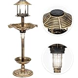Best Choice Products Decorative Garden Solar-Powered LED Pedestal Bird Bath Feeder w/Planter, Lamp Topper, Bronze