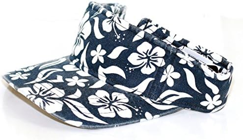 Washed Hawaiian Floral Pattern Cotton Visor (Blue)