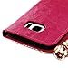 Galaxy S7 Edge Case - Mavis's Diary 3D Handmade Cute Wallet Bling Crystal PU Leather Flip Cover Shiny Glitter Diamonds Wooden Love Heart with Tower Tassel Pendant for Samsung Galaxy S7 Edge (Hot Pink)