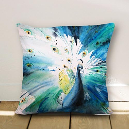 Oil Painting Peacock Spread Tail Full Pattern Fashion Pillow Covers Canvas Pillowcase for Sofa Pillows 18 x 18