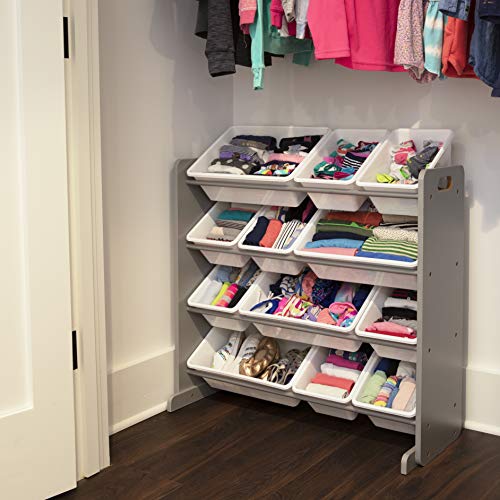 51fhlKwJNTL - Tot Tutors Kids' Toy Storage Organizer with 12 Plastic Bins, Grey/White (Inspire Collection)
