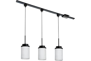 TODOLUZ 3-Pack H-Type Black Track Lighting, Ceiling Pendant Hanging Light Fixtures with Opal White Glass, Track Lighting Rail & Floating Canopy Connector