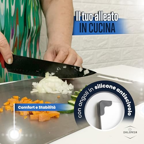 EKLOVER 100% Pure Titanium Chopping Board 35 x 25 cm - Complete Set with Diamond Sharpener, Cloth, 50 Recipes and Gift Box - Non-Slip, Drip and Rice Wheat Finish