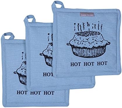 Pot Holders, Baking Fun Design, Pot Holders Heat Resistant, Made of 100% Cotton, Eco-Friendly & Safe, Set of 3, Pot Holder Size 8 x 8 inches, Pot Holders for Kitchen by CASA Decors