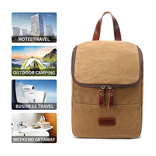 Mens Toiletry Bag Waterproof Leather Canvas Hanging Travel Toiletry Bag