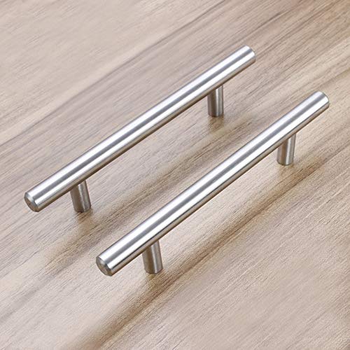 Aimyoo Cabinet Handles - Pack of 30 Stainless Steel Hollow Tube T Bar Drawer Pulls Cupboard Knob for Kitchen Furniture Hardware (Overall Length: 8", Hole Center: 5")