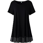LARACE Plus Size Tunic Tops for Womens Summer Clothes Dressy Round Neck Short Sleeve Shirts Flowy Chiffon Blouses