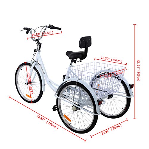 Ridgeyard 7 Speed 24 Inch 3 Wheel Adult Tricycle Bike Cycling Pedal Cruiser Bicycles Folding Basket - Thumbnail 2