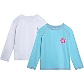 Real Love Toddler Girls Rash Guard - 2 Pack Quick Dry Sun Protection Girls Swim Shirt Long Sleeve Rash Guard Kids (2T-16)