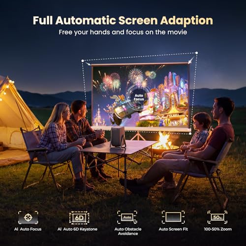 Short Throw Projector 4K Compatible with Netflix,1200ANSI Ceiling Projector Portable for Bedroom/Outdoor Auto focus 6D Keystone Dolby Smart Home Projector with WiFi and Bluetooth 200''