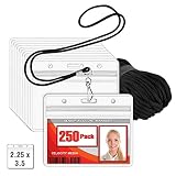 MIFFLIN Lanyard (Black, 2.25x3.5 Inch, 250 Pack) with Clear Plastic Horizontal ID Badge Holder, Heavy Duty Pouch with Soft, Woven, Neck Lanyards
