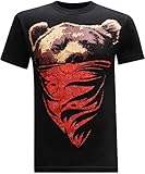 tees geek California Republic (Red Bandana Bear) Men's T-Shirt - (Medium) - Black