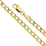 14k Yellow Gold Hollow Men's 3.5mm Cuban Curb Chain Necklace with Lobster Claw Clasp