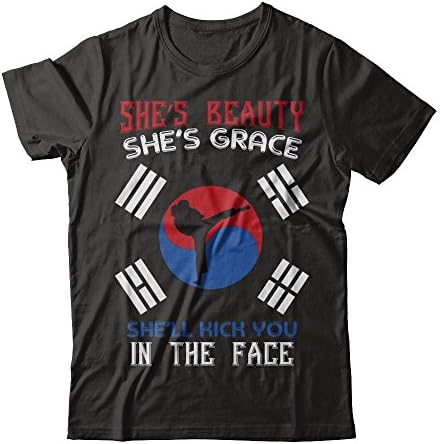 HobberryShirt Taekwondo T-shirt She's Beauty She's Grace T-shirt (Medium, Black)