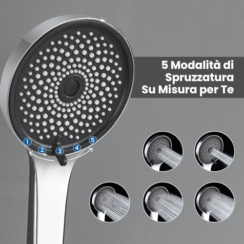 Auralum Shower Rail with 5 Geti Shower Head and Shower Shelf, 70 cm Stainless Steel Shower Rod with Adjustable Shower Holder, Shower Column Without Mixer Adapting to Existing Holes, Chrome
