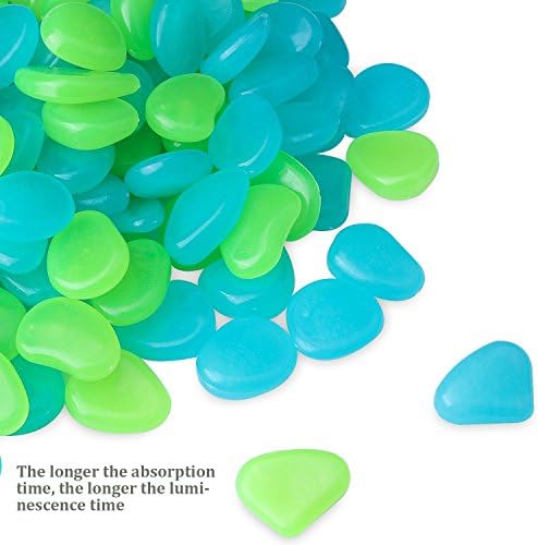 200 pcs Glow in the Dark Garden Pebbles Glowing Stones for Walkway Yard and Decor(blue and green)