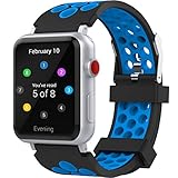For Apple Watch Band 42mm, Penta Stars Silicone Band for Apple Watch Series 4/3/2/1, Two Tone Holes Design, Breathable, Waterproof Sport Replacement Wristband for iWatch, Blue
