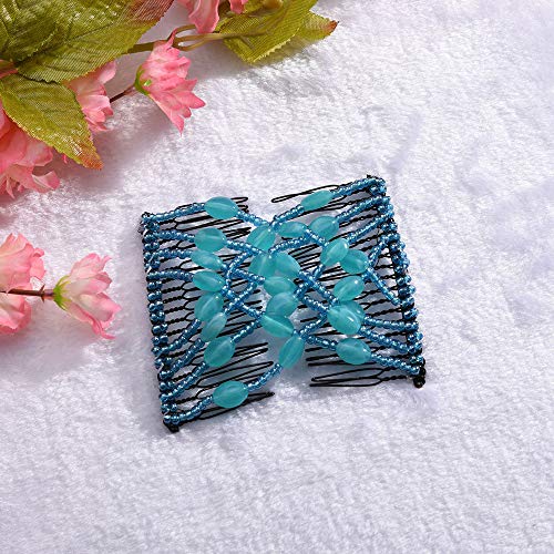 image for Sunmoot Hair Stick Hairpins Clip Women Bead Stretchy Hair Combs Double