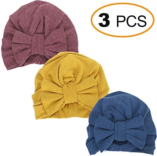 EMPHY 3Pcs Head Wraps with Bowknot for Kids, Winter Hats Caps Thick Warm Head Wear for Kids 1-7yrs