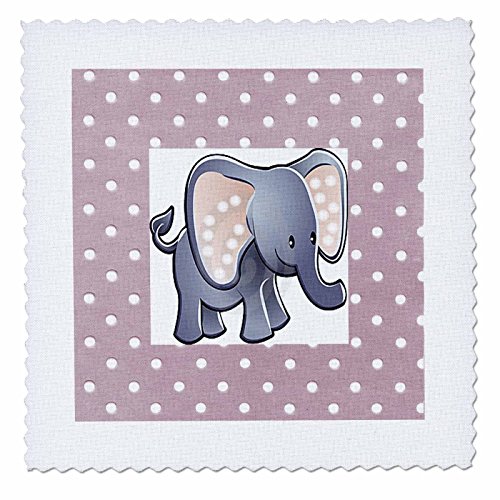 3dRose qs_37285_1 Adorable Baby Elephant on Dotted Pink Quilt Square, 10 by 10