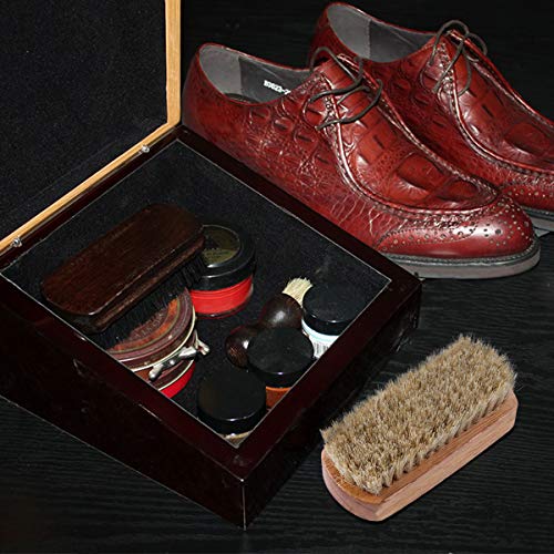 Boot Brush Cleaner Shine Shoe Pig Bristles Brush with Wood Handle Tinksky Cleaning Brush (Beige)