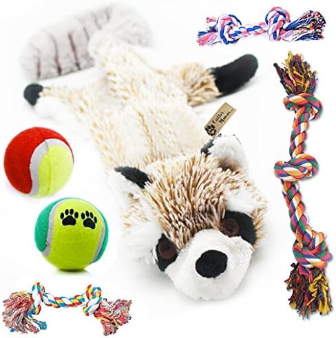 Critter Mamas Aggressive Puppy Toy Value Pack - Cotton Rope Tugs, Hard Rubber Tennis Balls, No Stuffing Squeaker Plush (6 Pack)
