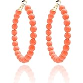 ZENZII Beaded Hoop Earrings Bohemian Circle Round Bead Earrings Chic Dangle Earrings for Women and Girls