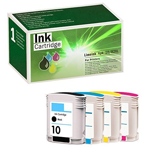 Limeink Compatible Ink Cartridge Replacements for HP 10 & HP 82 High Yield (1 Black / 1 Cyan / 1 Yellow / 1 Magenta, 4 Pack)