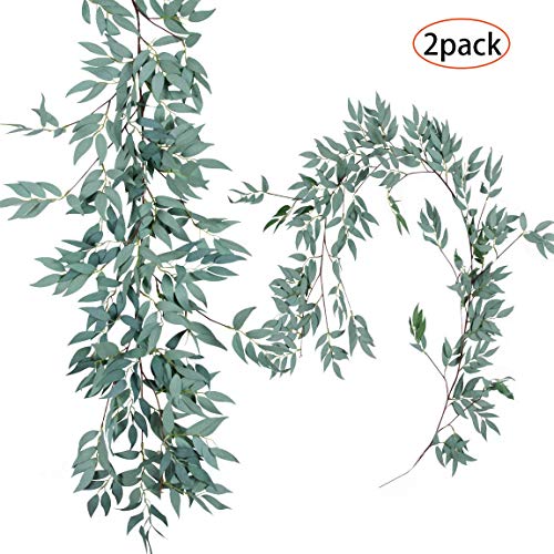 TOPHOUSE 2 Pack 6 Feet Artificial Greenery Garland Faux Silk Hanging