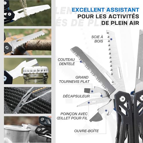Mossy Oak 22 in 1 Multifunction Stainless Steel Pliers with Bag, Multi-tool Tool Saw Bits Screwdriver Bottle Opener for Camping, Outdoor, Hiking, Survival, Repair